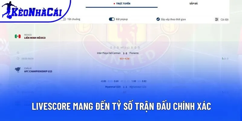 Livescore mang đến tỷ số trận đấu chính xác